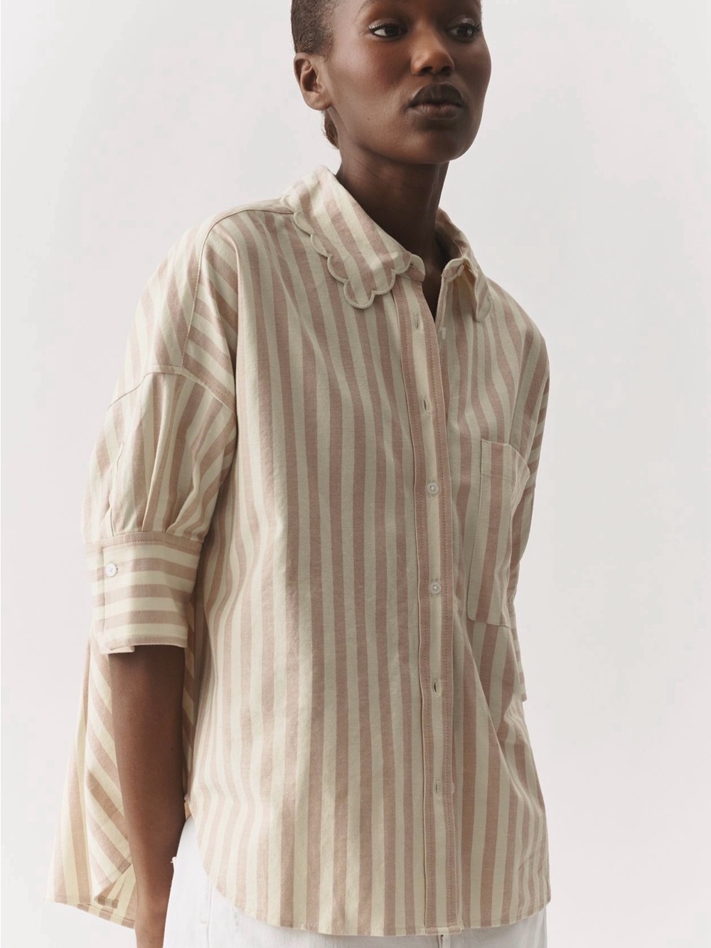 Anthropologie Mabel Boxy Striped Short-Sleeve Button-Up Shirt